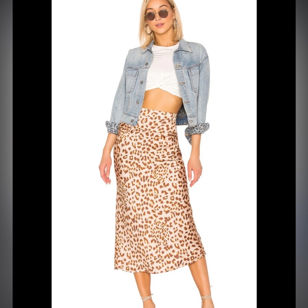Free People Normani Bias Midi Skirt Leopard Print size small